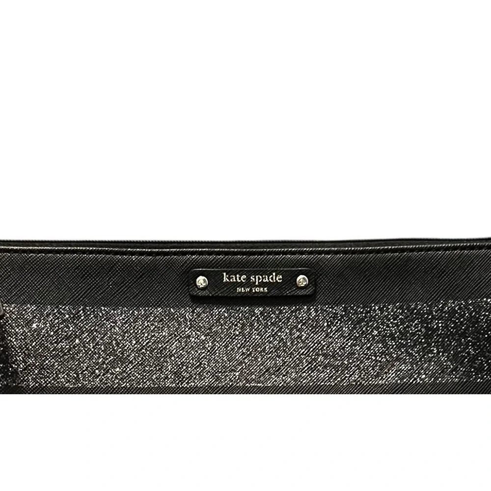 Kate Spade‎ New York Black Glitter Stripe Clutch Pouch Bag Evening Party
